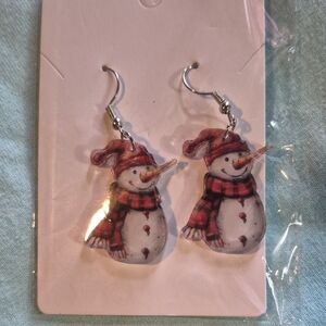 Snowman Earrings with Red Accents